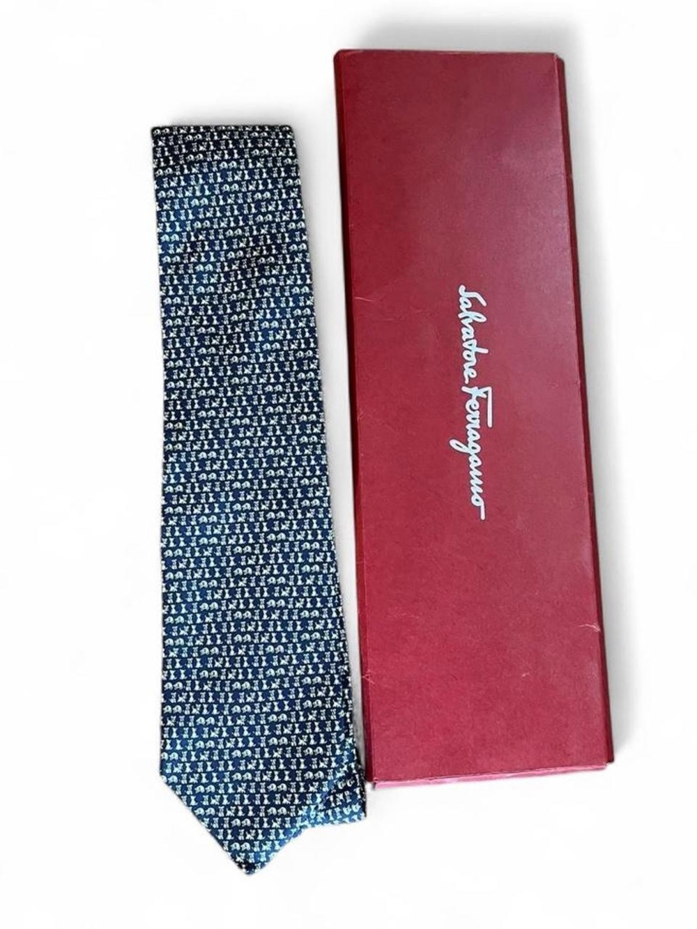 Vintage Salvatore Ferragamo Navy Blue Tie Dogs Puppies 100% Silk Veterinarian